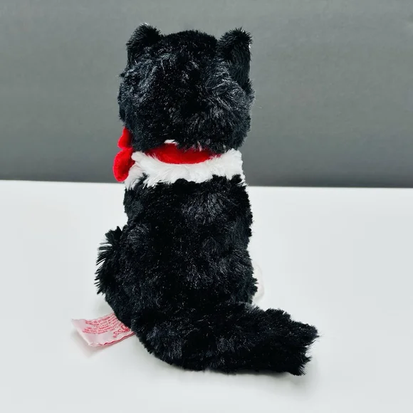 Russ Berrie Black and White Kitty Cat 8” Red Bow Sitting Stuffed Plush Tuxedo - Picture 4 of 7